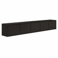 Meuble TV Suspendu 300 cm Noir Mat avec Portes Abattantes