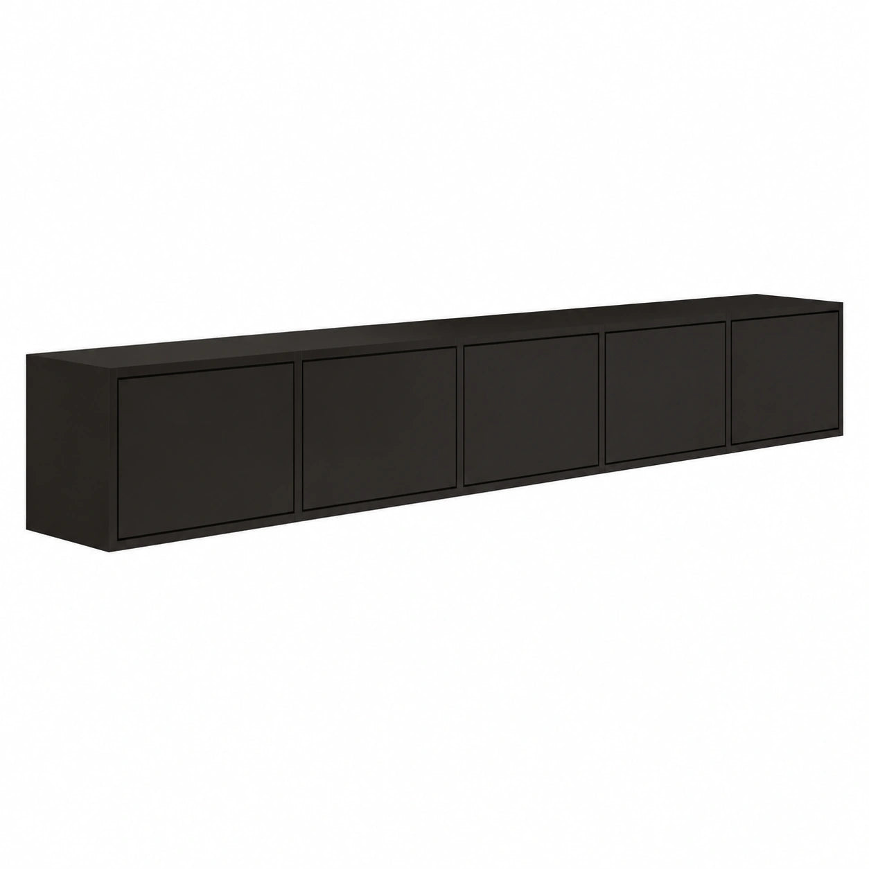 Meuble TV Suspendu 300 cm Noir Mat avec Portes Abattantes