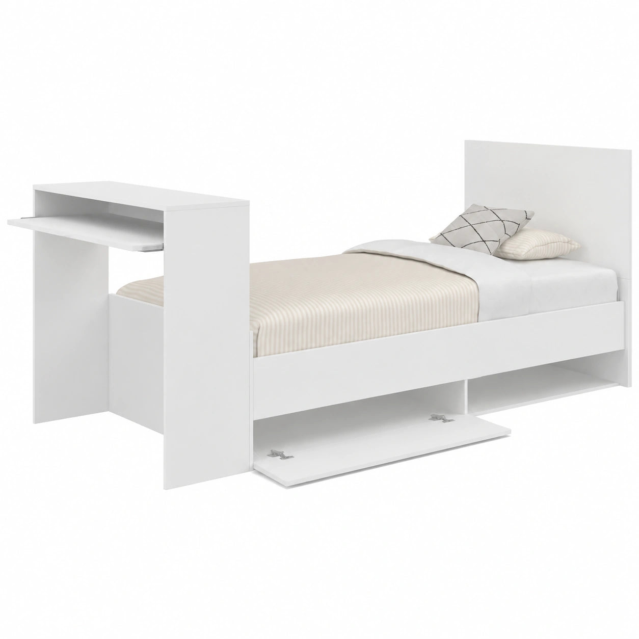 Lit Enfant avec Bureau et Rangements Blanc 90 x 190 cm