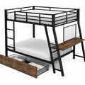 Lit mezzanine double avec LED et tiroirs, bureau intégré, noir