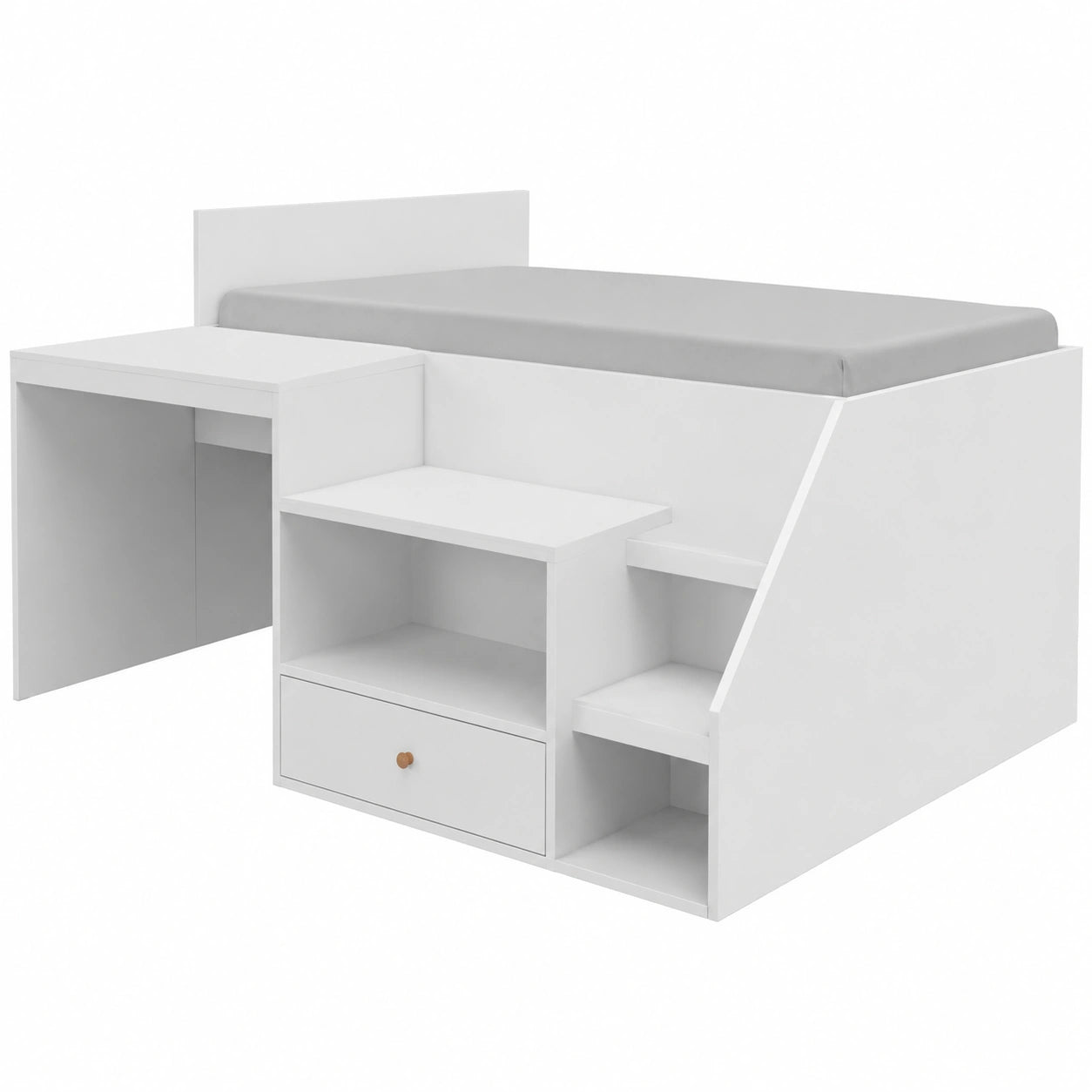 Lit mezzanine avec bureau et rangement intégré 90 x 190 cm blanc
