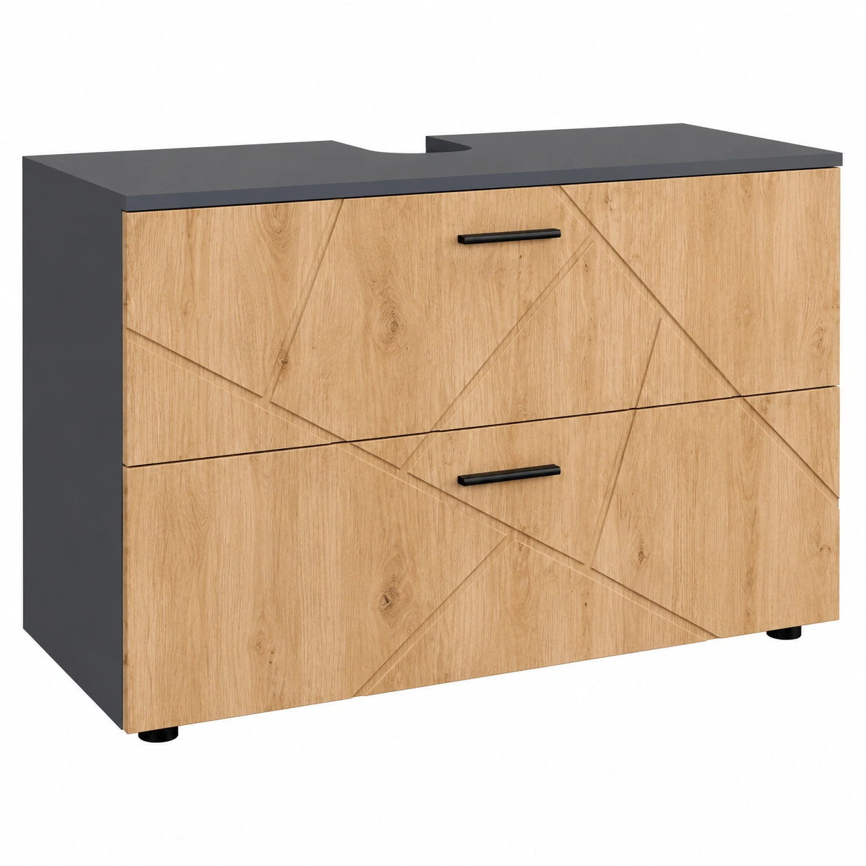 Meuble sous vasque avec tiroirs en anthracite et chêne doré