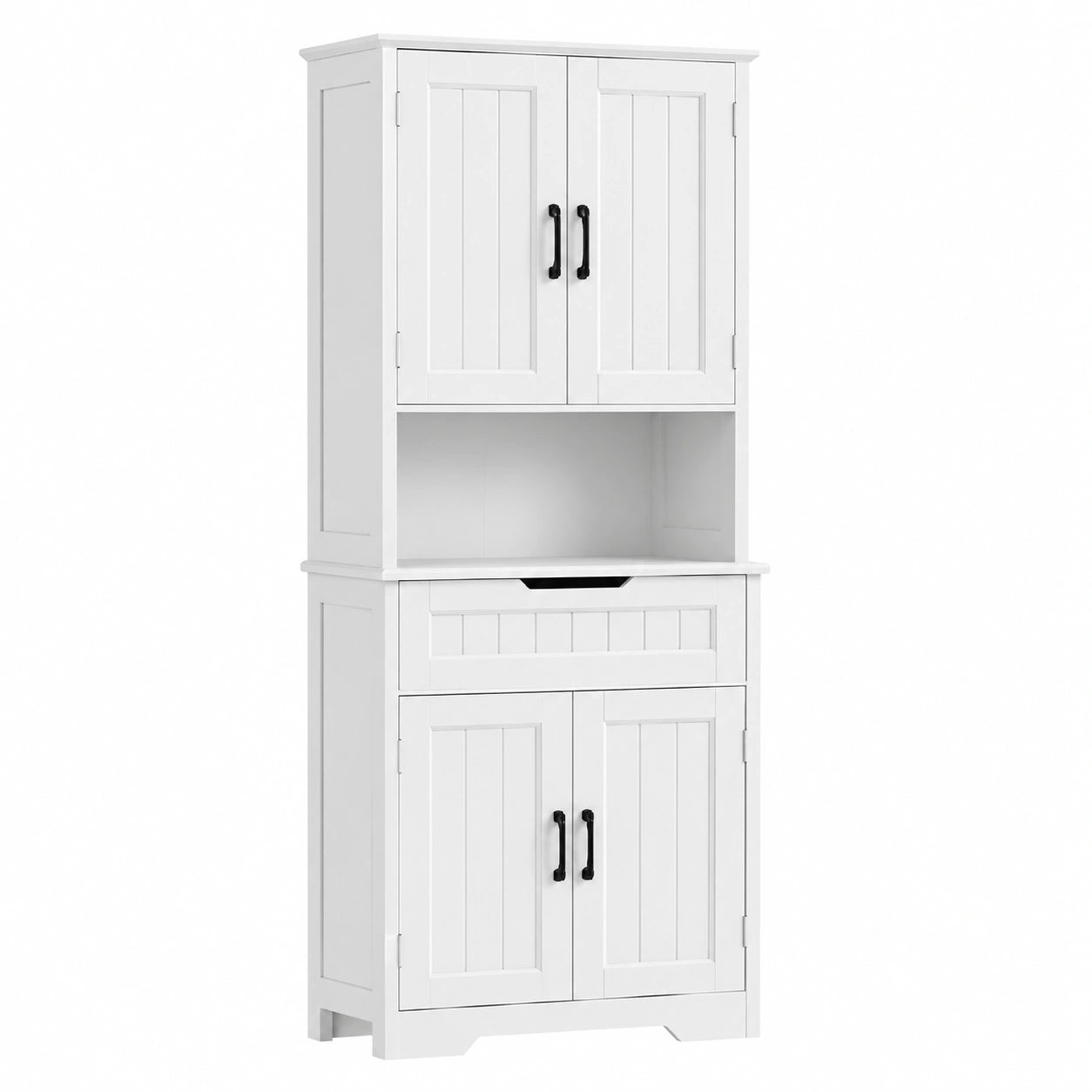 Buffet de Cuisine avec Portes et Étagères Réglables, Meuble de Rangement Moderne, Blanc