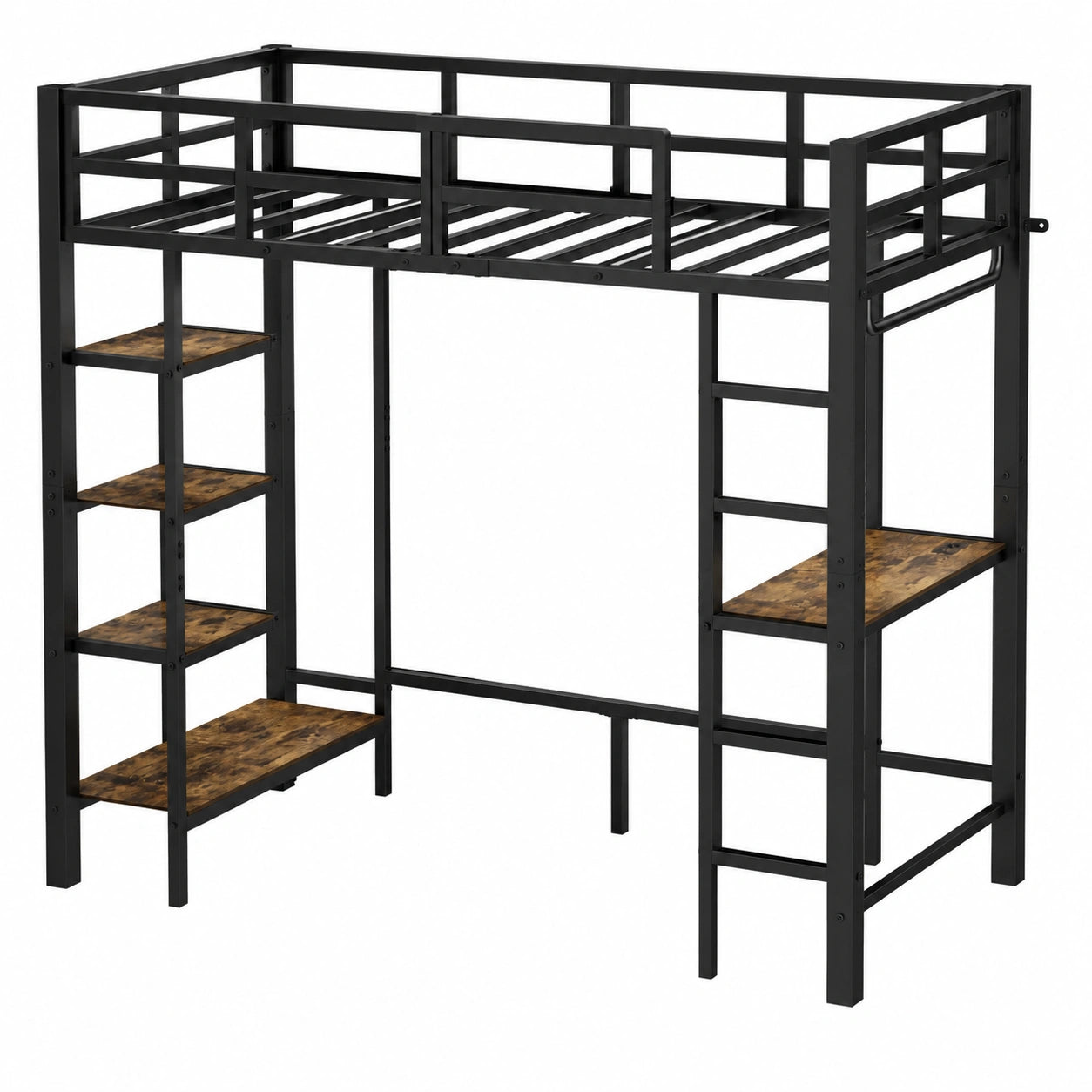 Lit mezzanine 90x200 cm avec bureau et étagères de rangement