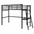 Lit mezzanine industriel 140x190cm avec bureau en verre et métal, pour chambre enfant