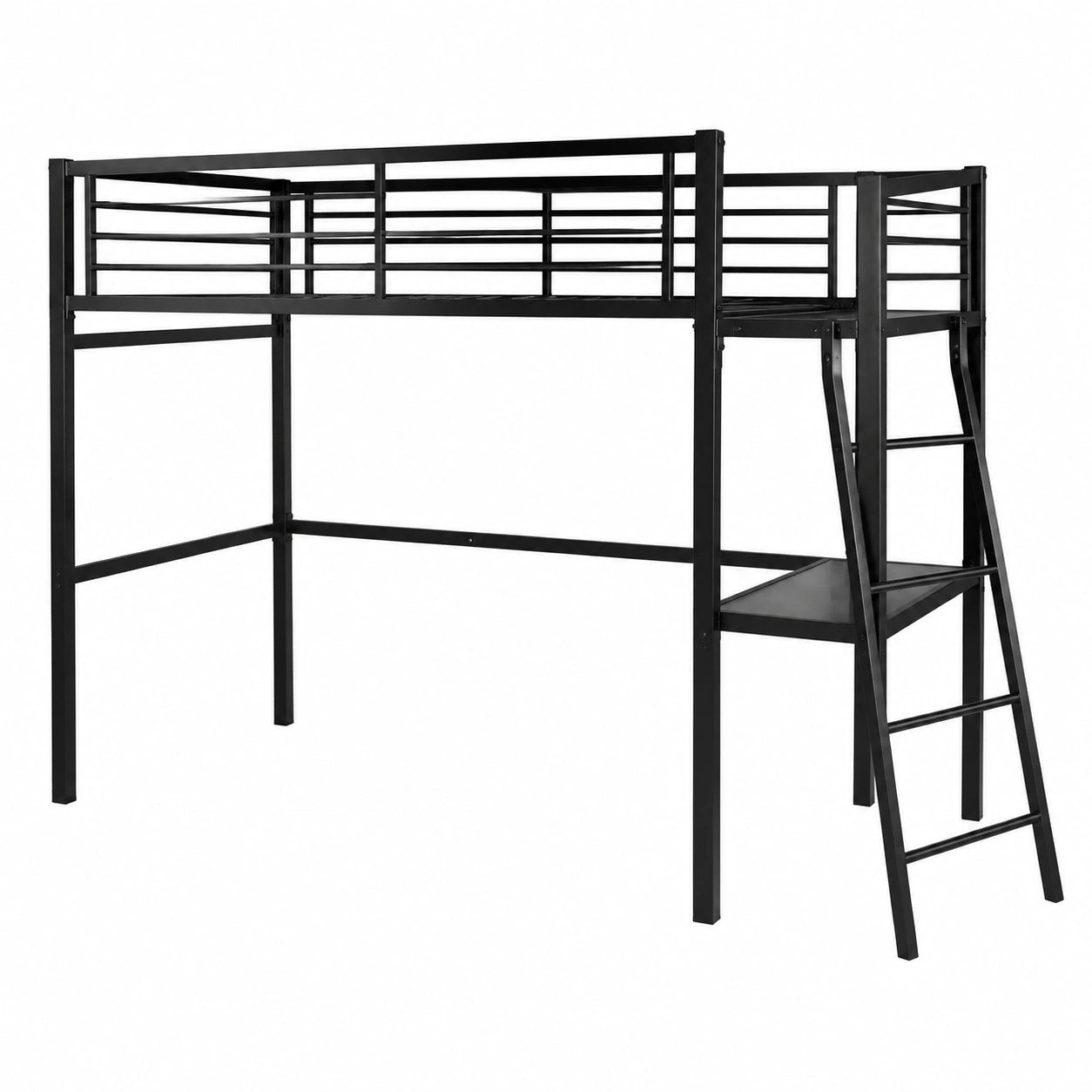 Lit mezzanine industriel 140x190cm avec bureau en verre et métal, pour chambre enfant