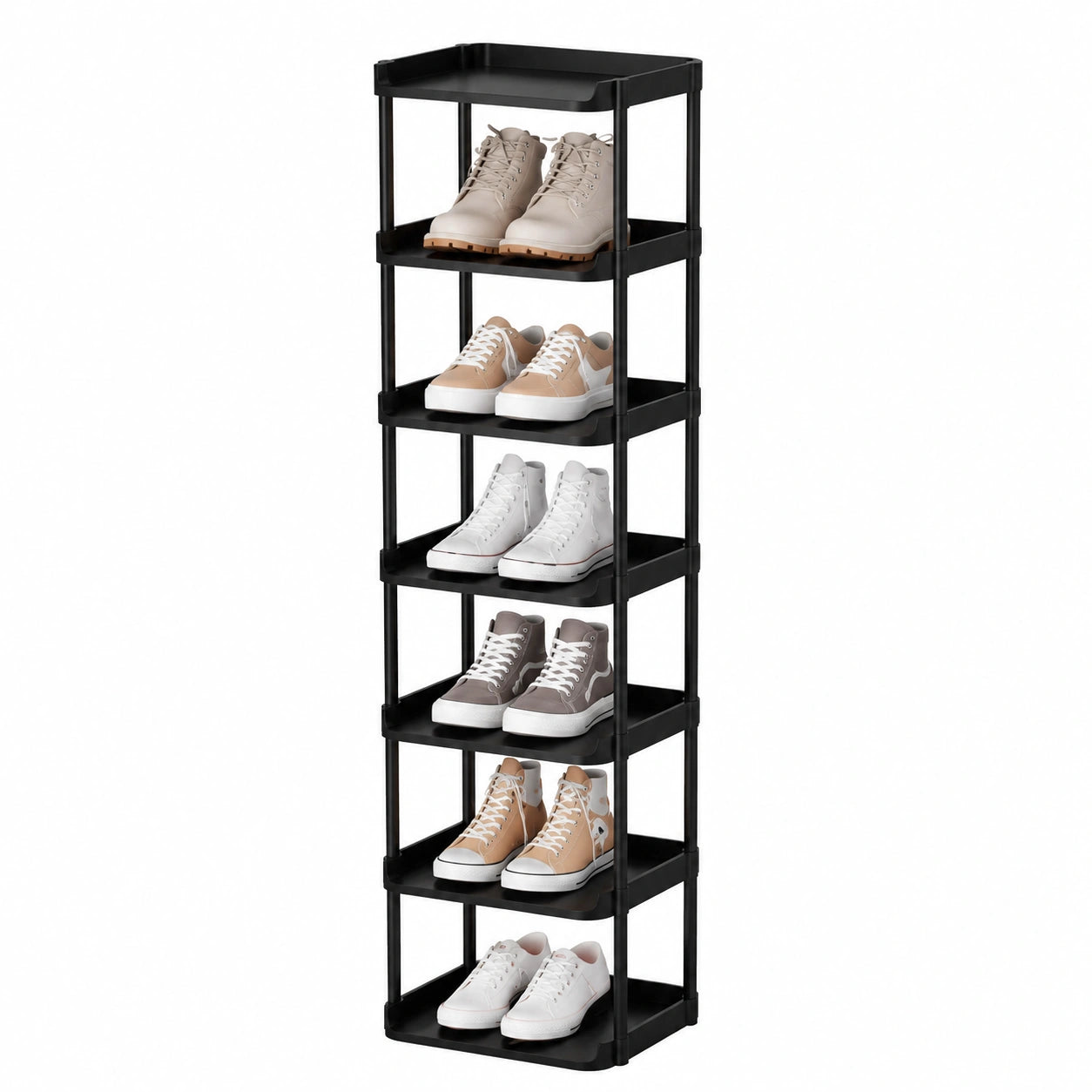 Organisateur de Chaussures Empilable à 8 Niveaux, Rangement Compact pour Entrées, Chambres et Salons, Noir