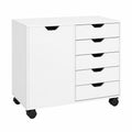 Caisson de bureau mobile avec tiroirs et porte, étagère réglable, rangement sur roulettes, blanc