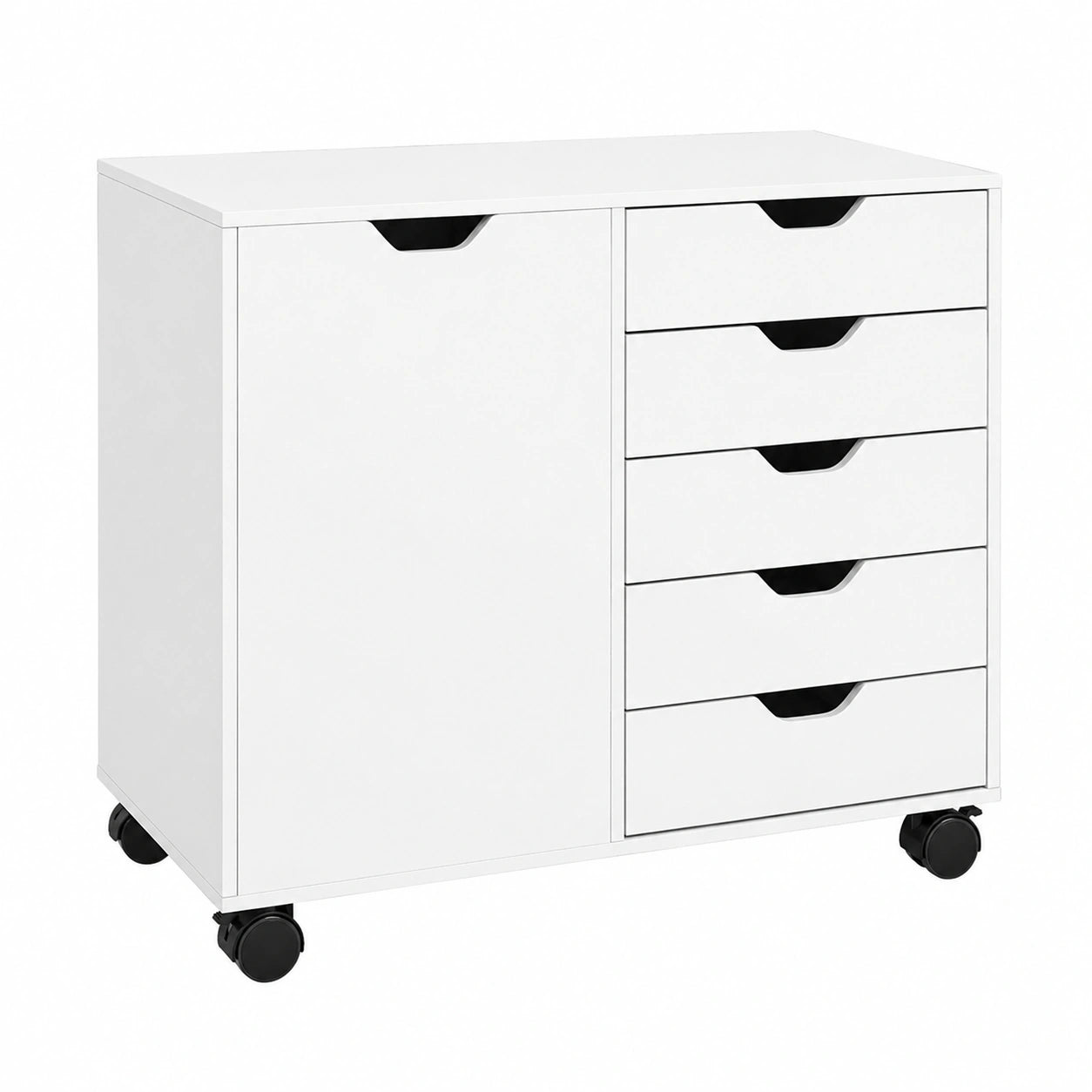 Caisson de bureau mobile avec tiroirs et porte, étagère réglable, rangement sur roulettes, blanc