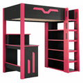Lit mezzanine multifonctionnel avec LED, bureau et rangements