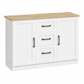 Buffet de Rangement Moderne avec Portes et Tiroirs, Blanc et Bois Naturel
