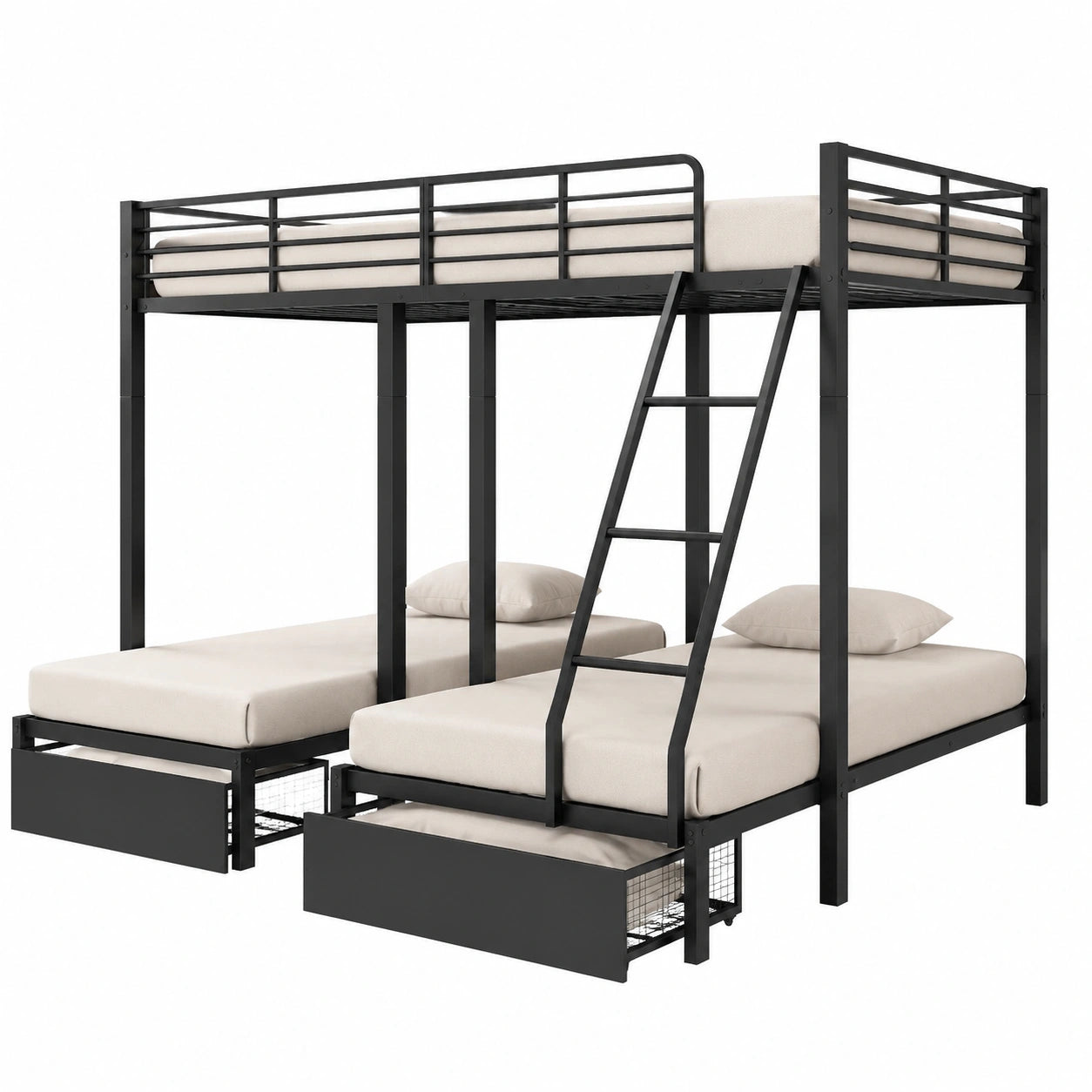 Lit mezzanine modulable avec tiroirs et barrière de sécurité