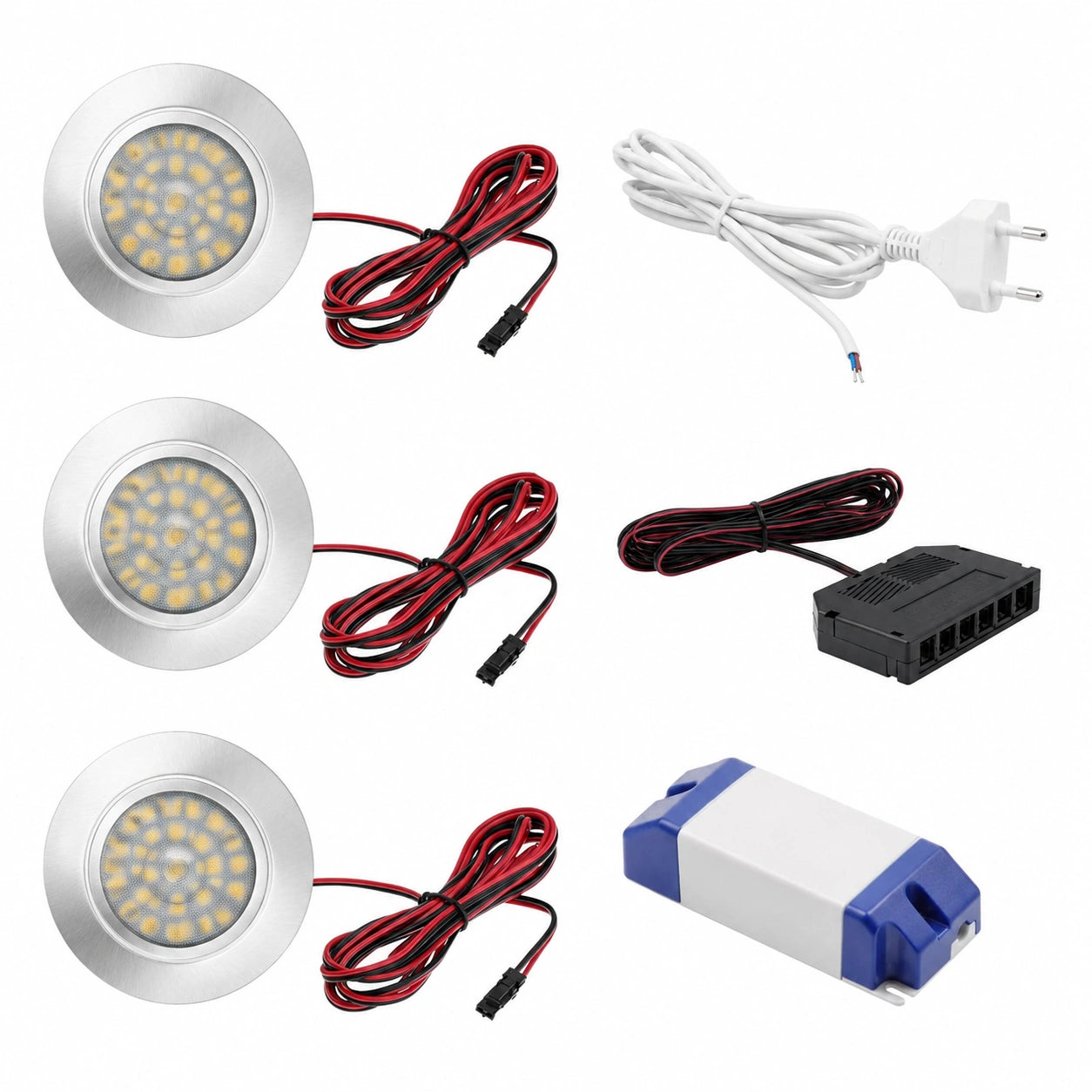 Lot de 3 spots LED encastrables pour meubles, lumière blanche chaude 3000K
