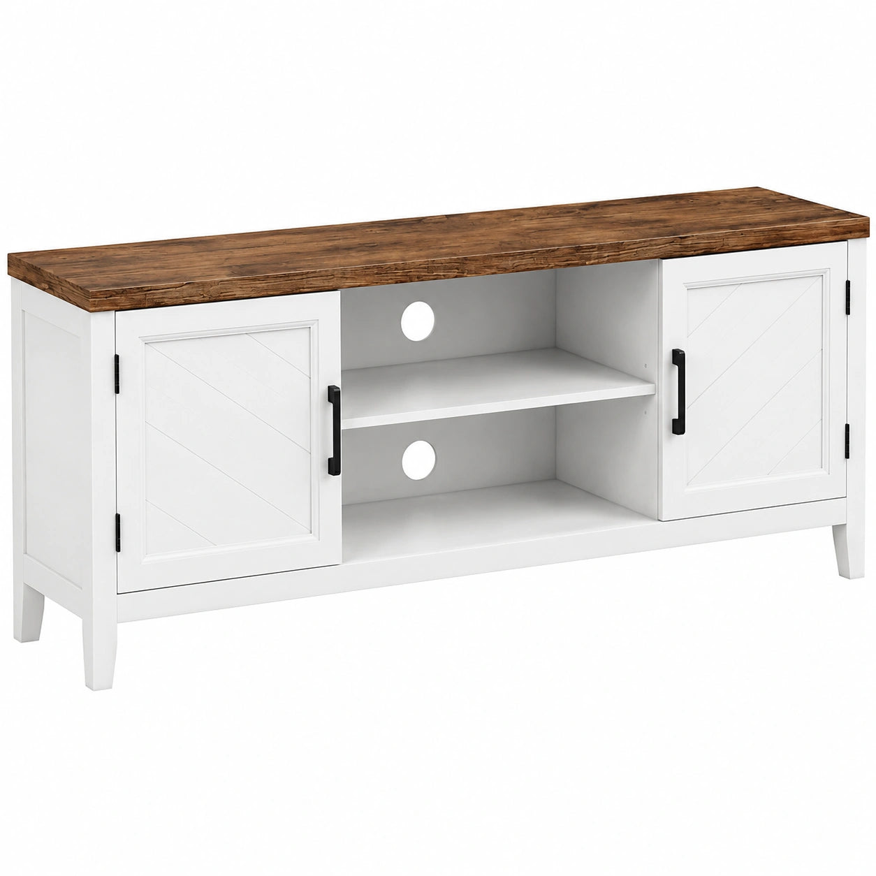Meuble TV Rustique 140 cm avec Compartiments et Portes