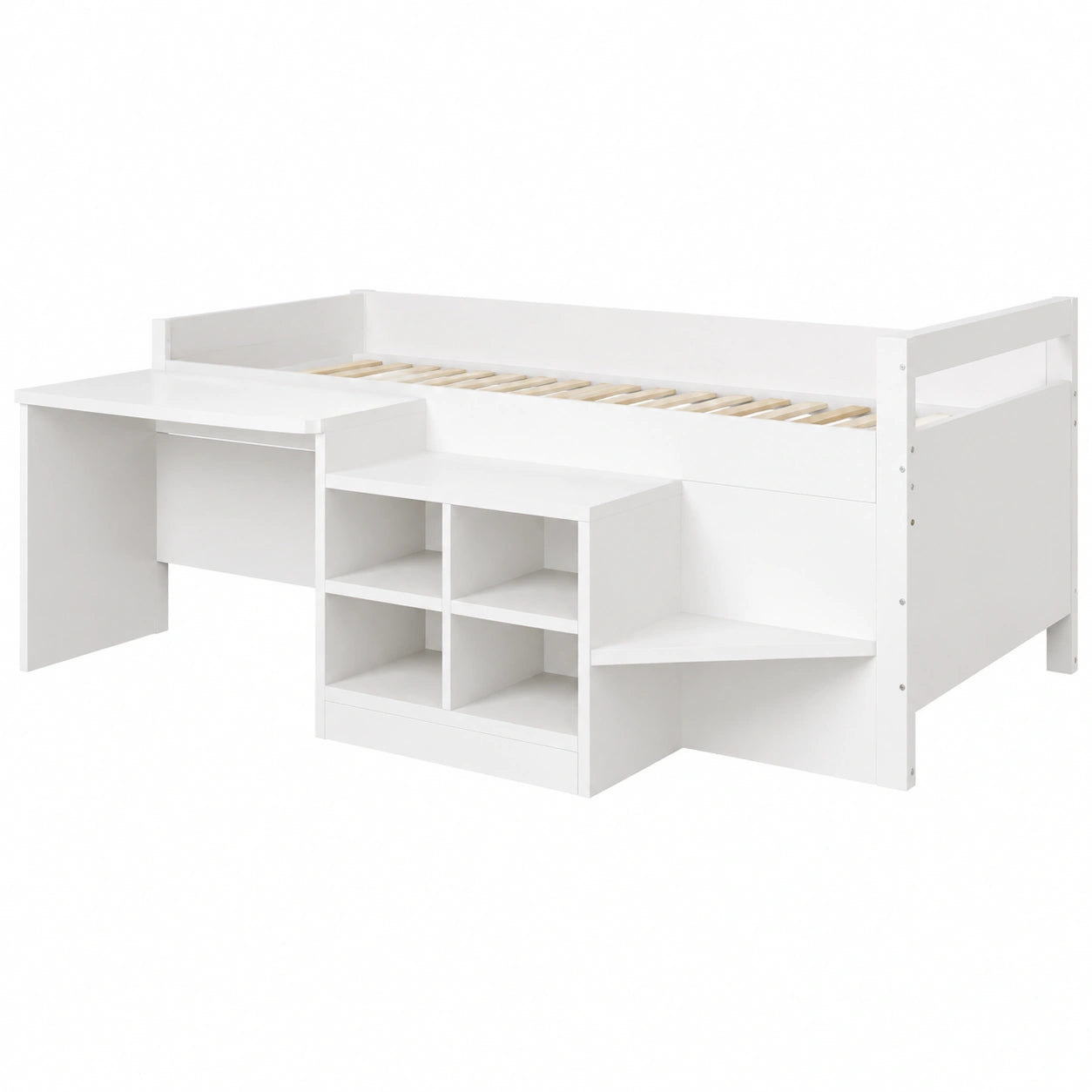 Lit multifonctionnel en bois 90x200 cm avec bureau et armoire de rangement, lit simple moderne pour enfant avec 2 ports USB et prise électrique