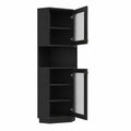 Armoire de Toilette d'Angle avec Éclairage, 6 Étagères et Portes Vitrées pour Cuisine