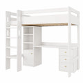 Lit Mezzanine Multifonctionnel avec Bureau et Rangement 90x200cm