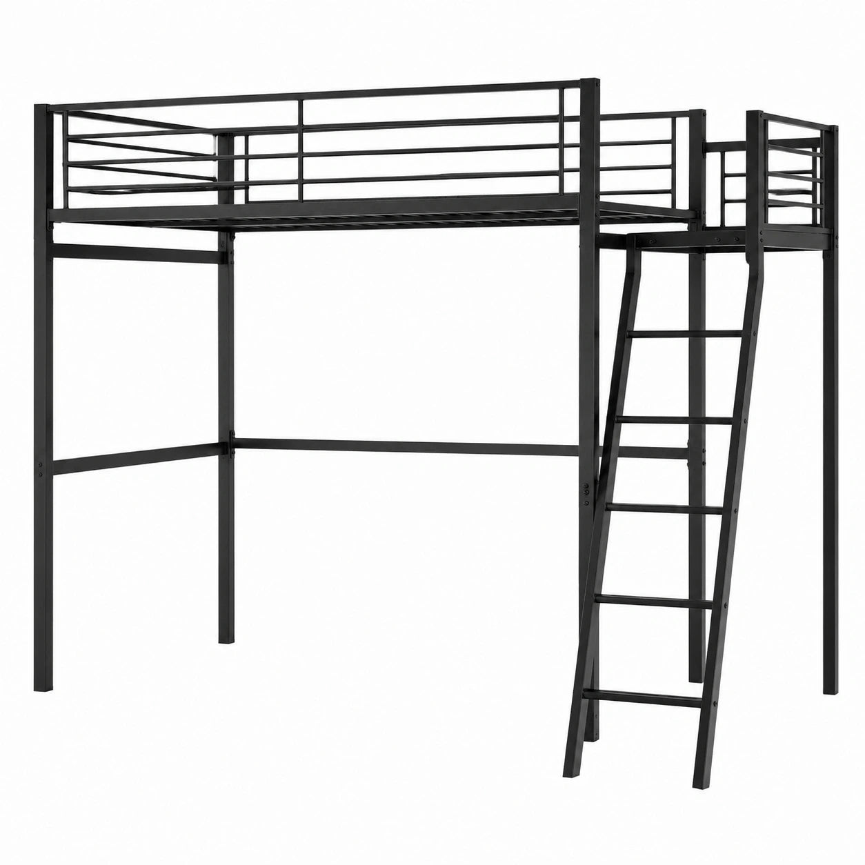 Lit mezzanine double avec bureau intégré, style industriel noir et blanc
