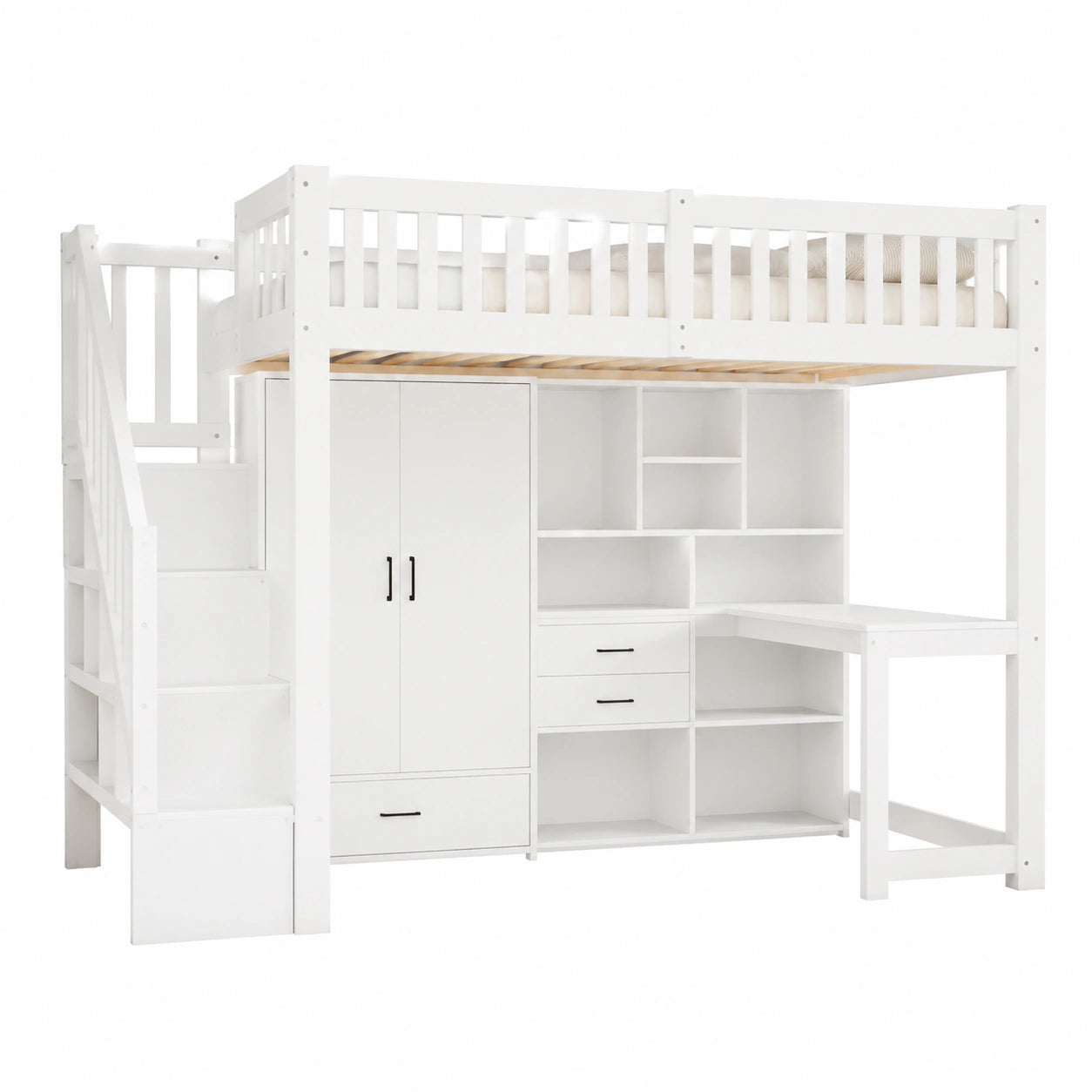 Lit mezzanine 90x200 cm avec bureau et rangement pour enfant