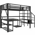 Lit mezzanine enfant avec LED et USB, bureau et rangement intégré, noir