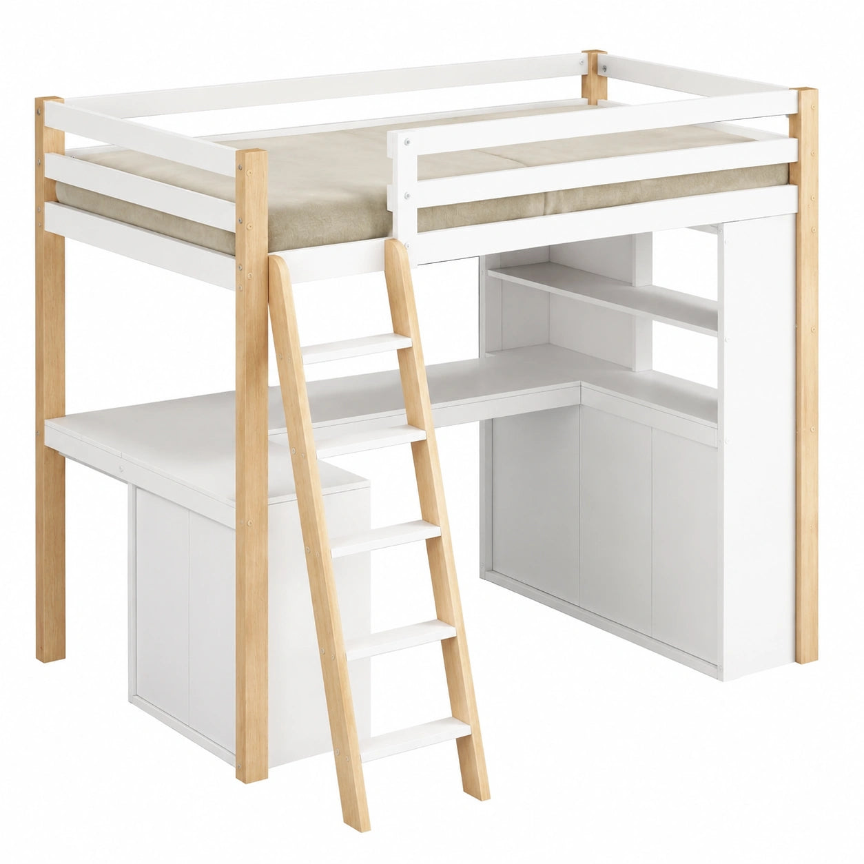 Lit Enfant Mezzanine avec Bureau et Rangement, 90x200 cm