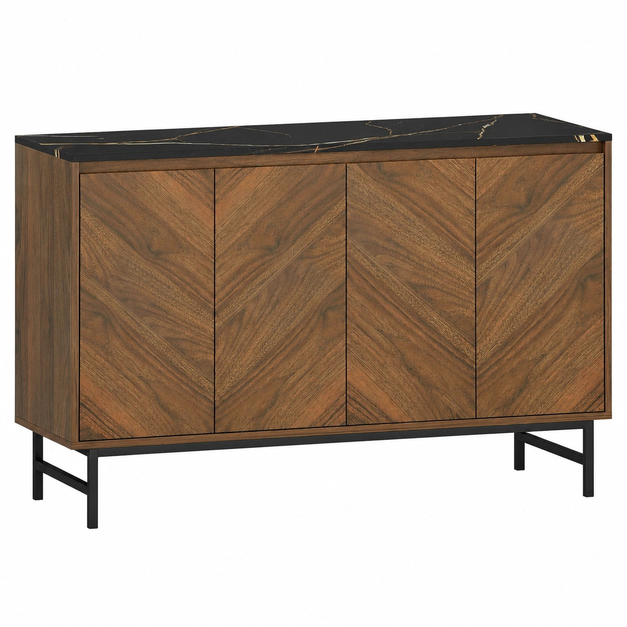 Meuble TV 120 cm avec Plateau Effet Marbre et Étagères Réglables