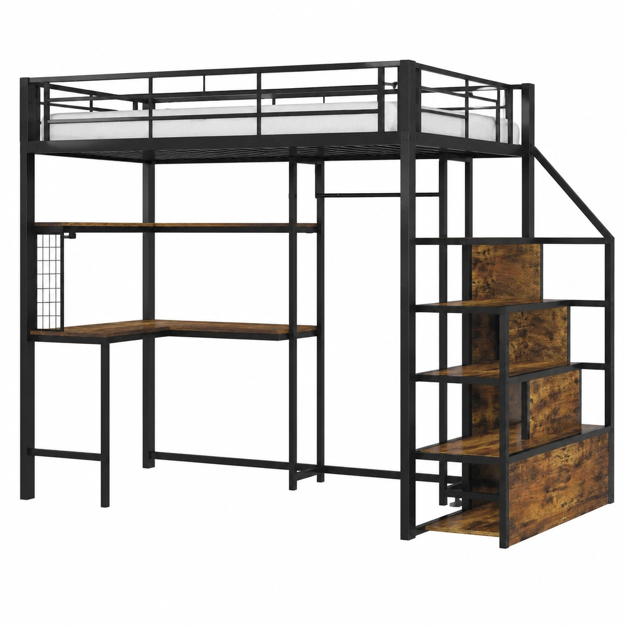Lit Mezzanine Enfant avec LED et Rangement Noir