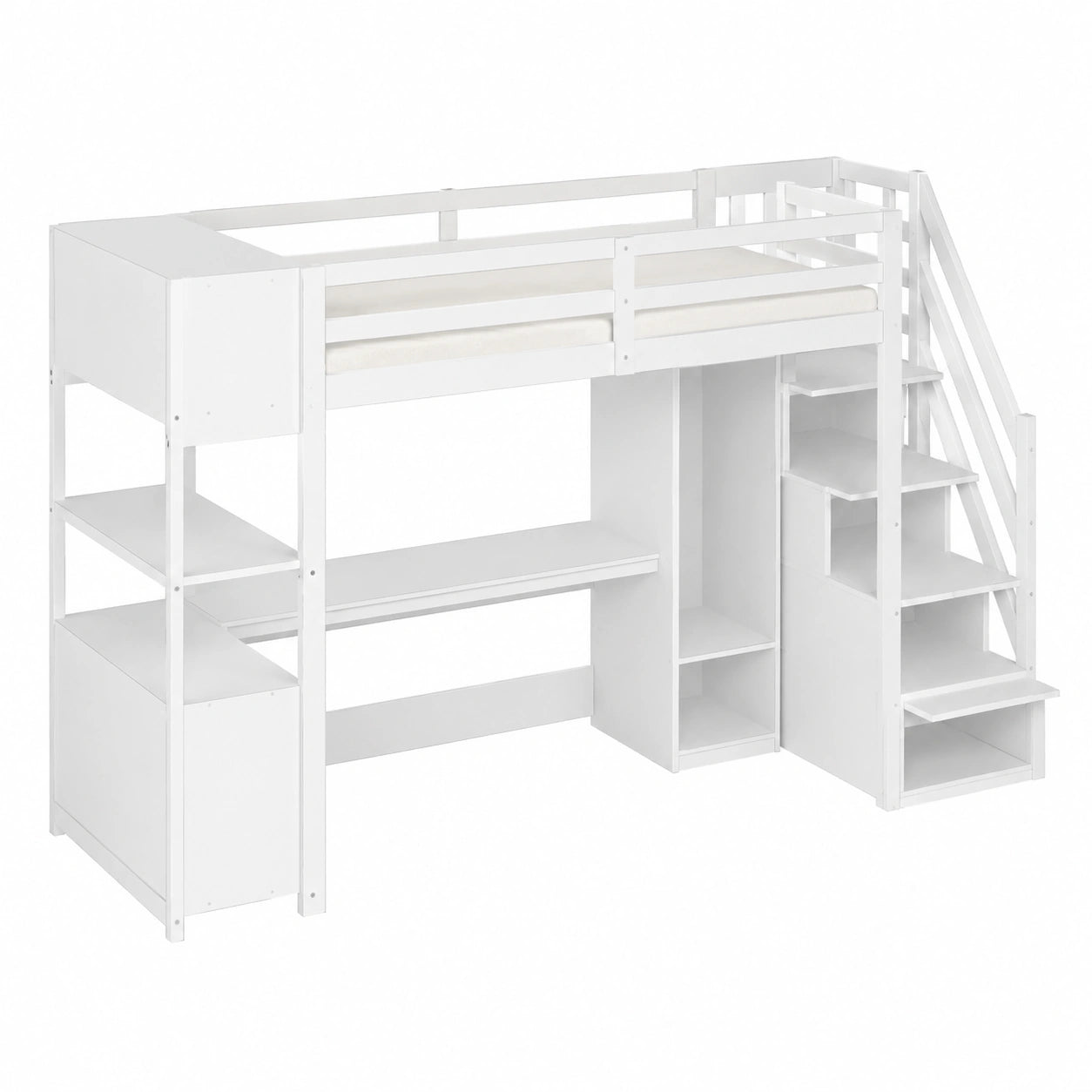 Lit Mezzanine Bois avec LED et Rangement pour Chambre