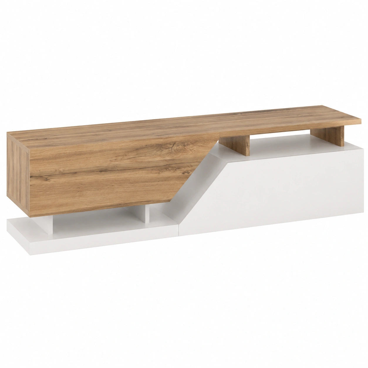 Meuble TV avec Rangement et Étagères - 160x47x35 cm - Chêne Wotan/Blanc