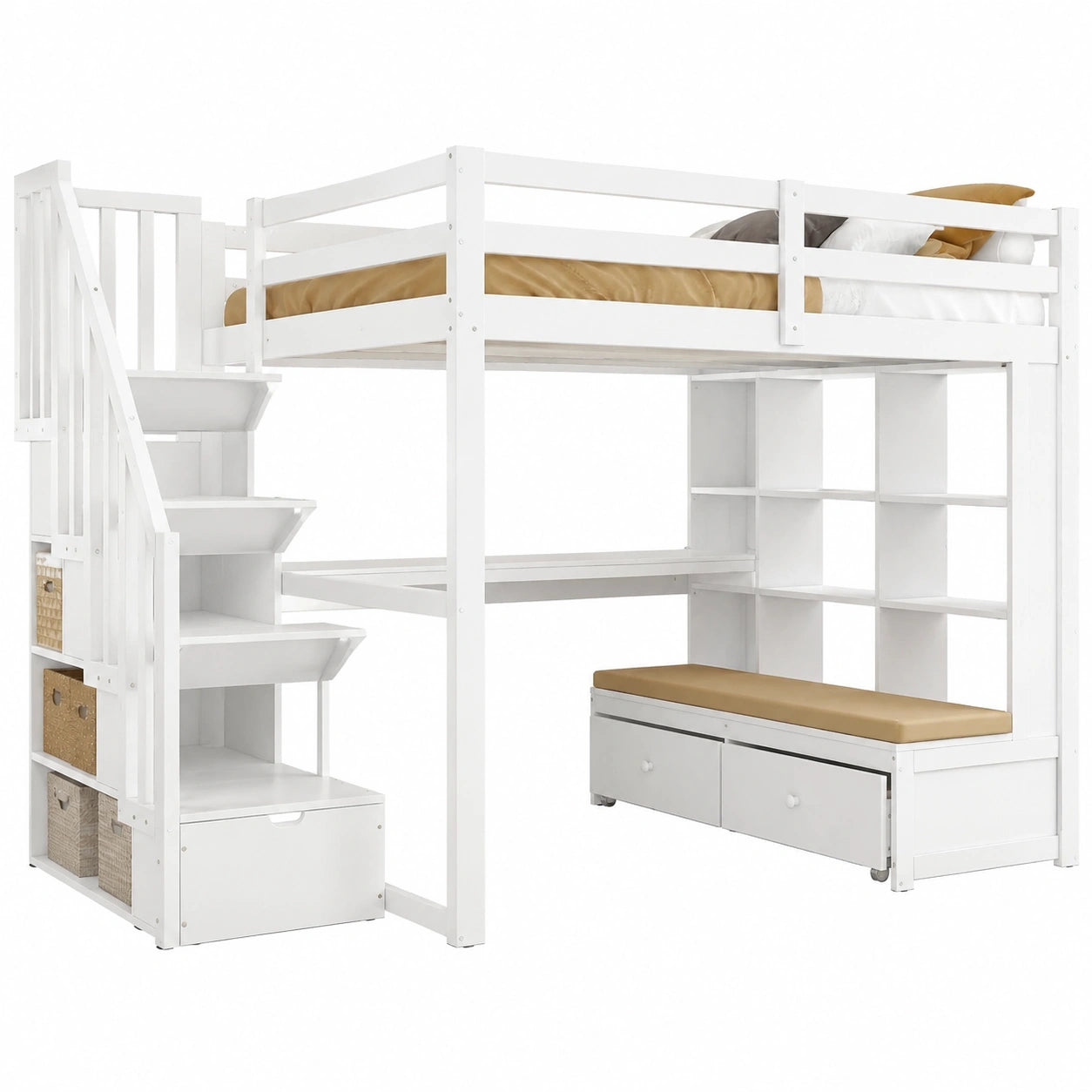 Lit mezzanine enfant 140x200 avec bureau intégré et rangement