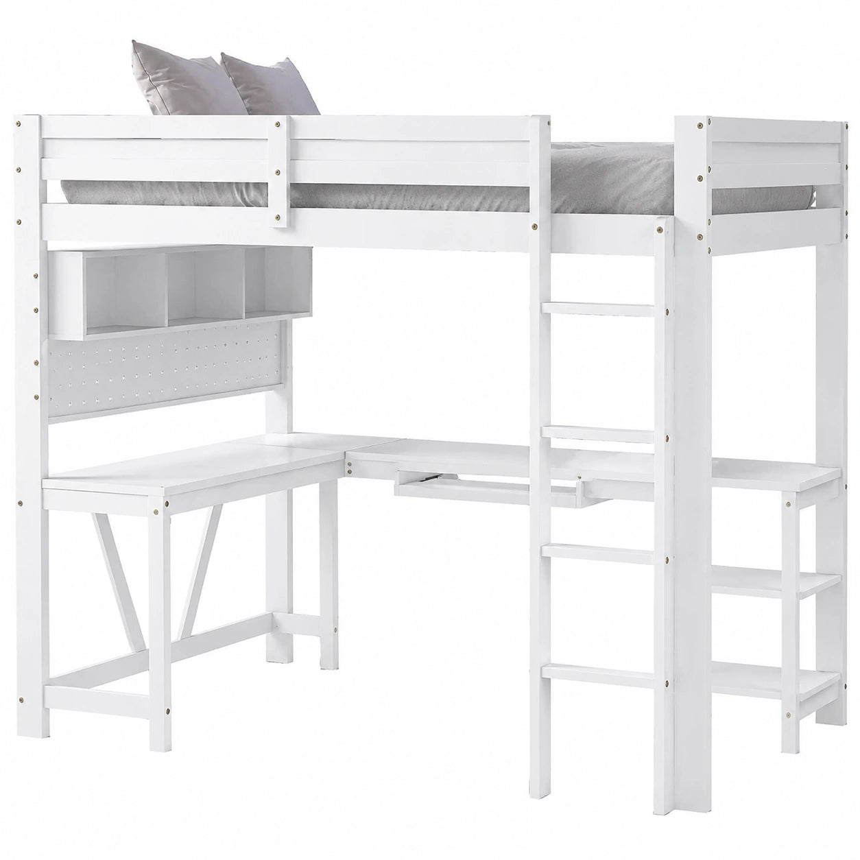 Lit mezzanine bois 90x200cm avec bureau intégré, prises USB et LED
