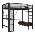 Lit mezzanine enfant 2 places 140x200 avec bureau intégré et rangement, couleur noire