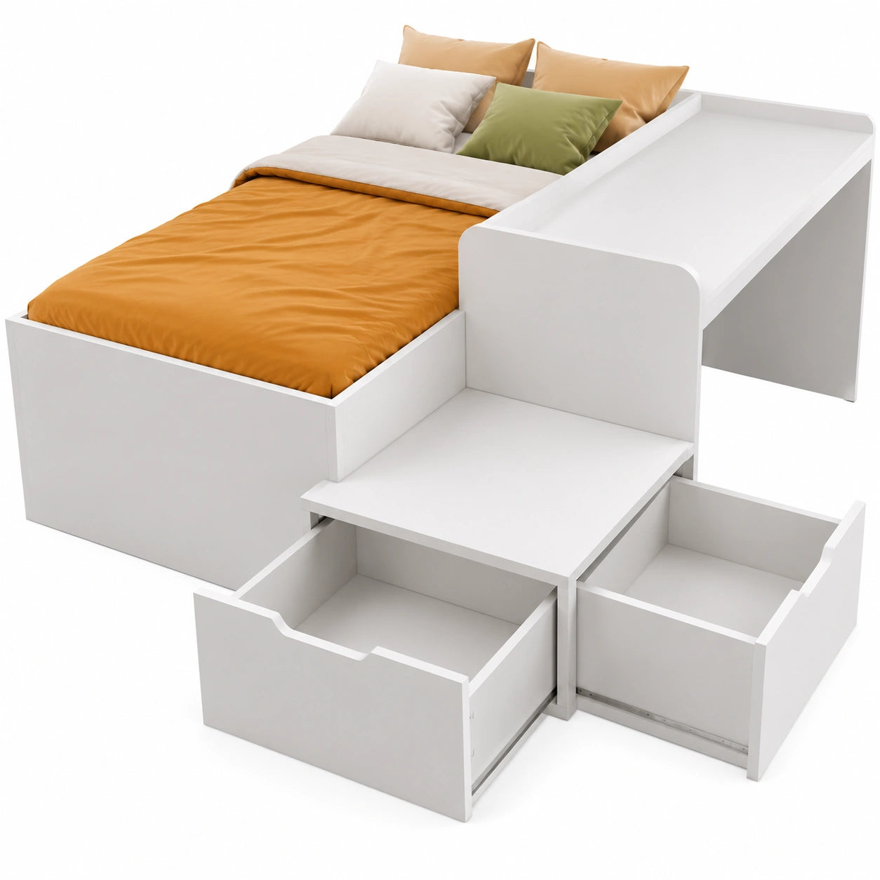 Lit multifonctionnel pour enfant 90x200 cm avec bureau et tiroirs, bois massif