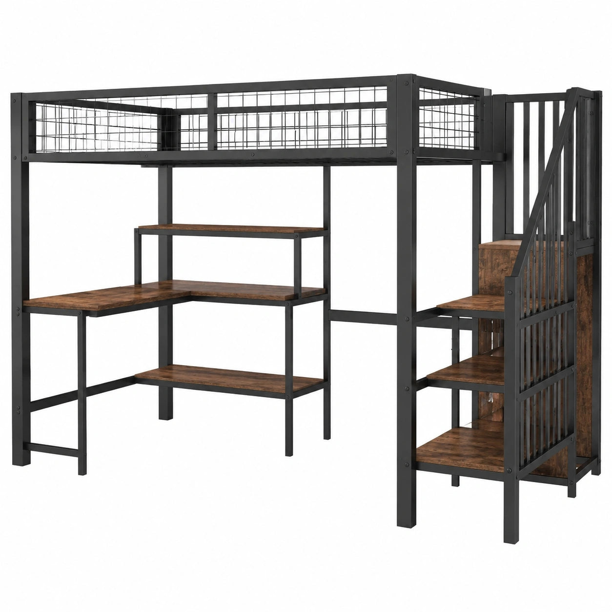 Lit mezzanine enfant 90x200 avec bureau et rangement intégré
