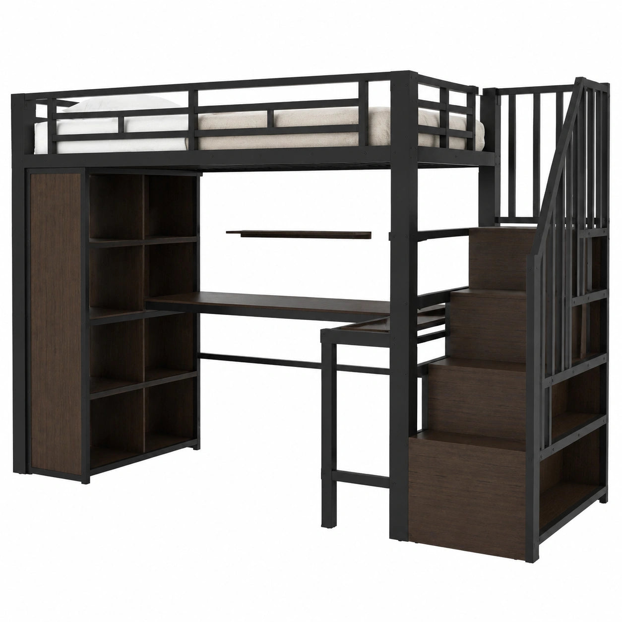 Lit mezzanine avec bureau et rangements intégrés pour chambre