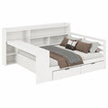 Lit Double 140x200 cm avec Bureau et Étagères, Tiroirs et Prise Électrique, Cadre en Bois