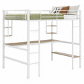 Lit mezzanine double avec bureau intégré et étagères, structure en fer, hauteur adulte/adolescent