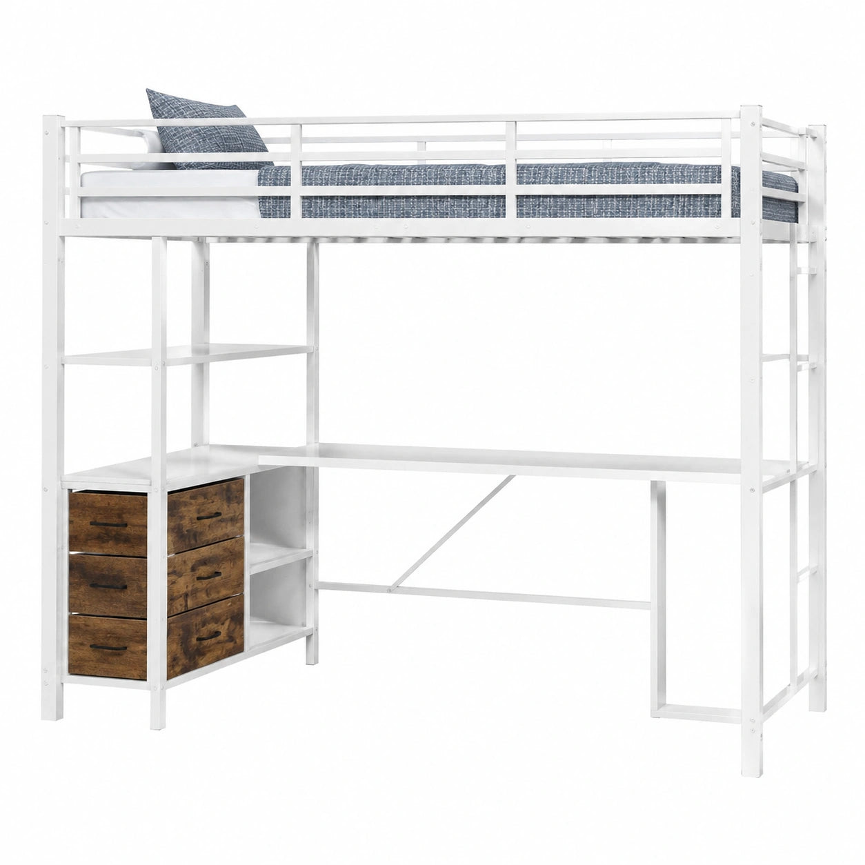 Lit mezzanine multifonctionnel avec éclairage LED et espace de rangement intégré