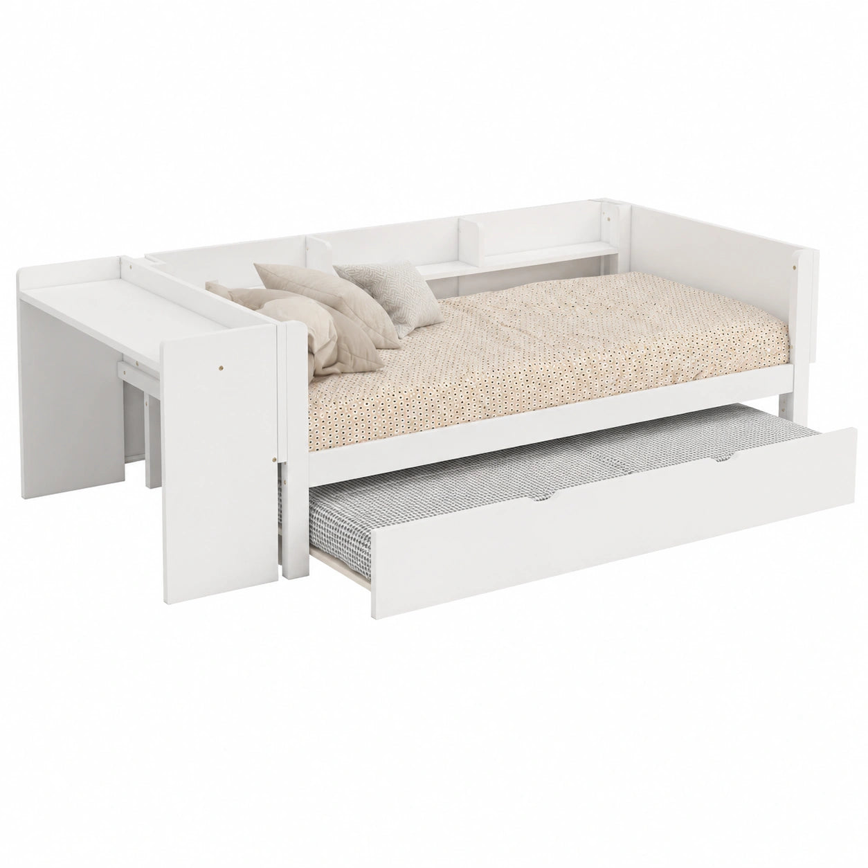 Lit multifonctionnel 90x200 cm avec lit gigogne et bureau intégré