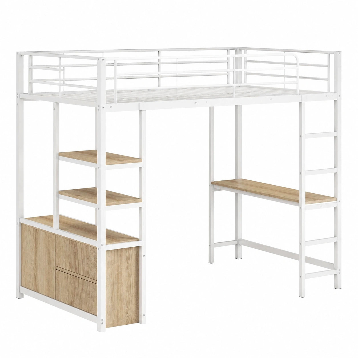 Lit mezzanine 90x200 cm avec espace de rangement et bureau intégré