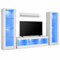 Grand meuble de rangement blanc avec éclairage LED bleu pour salon et chambre