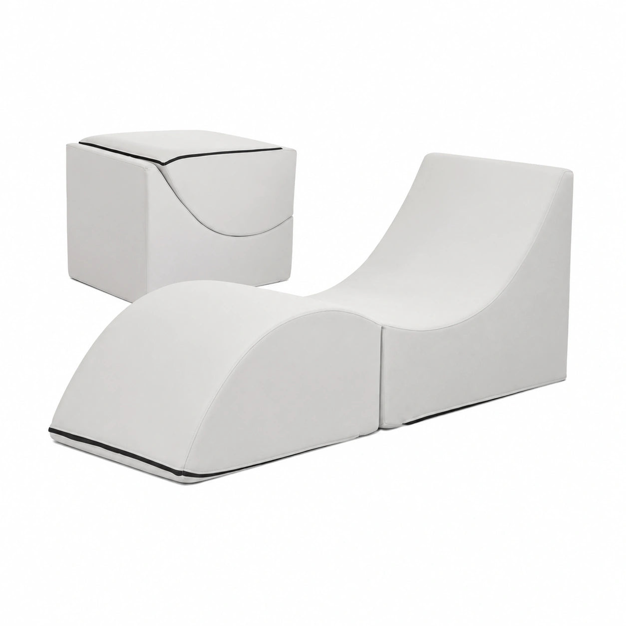 Lit pliant en simili cuir, Pouf transformable, Blanc