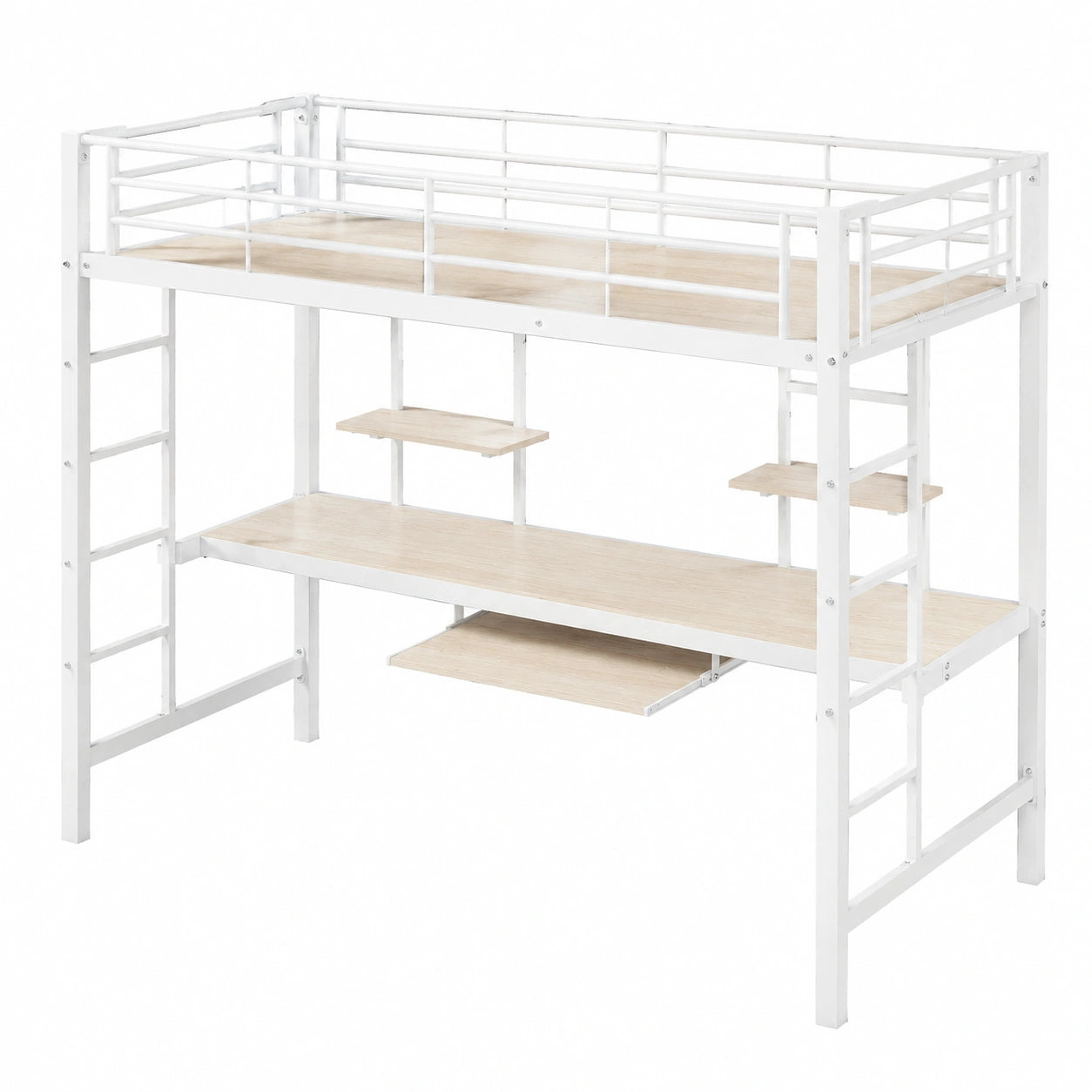 Lit mezzanine 90x200cm avec bureau intégré et étagères, pour tous âges