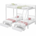 Lit superposé triple multifonction avec tiroirs, transformable en lit double et deux lits simples, en métal, blanc