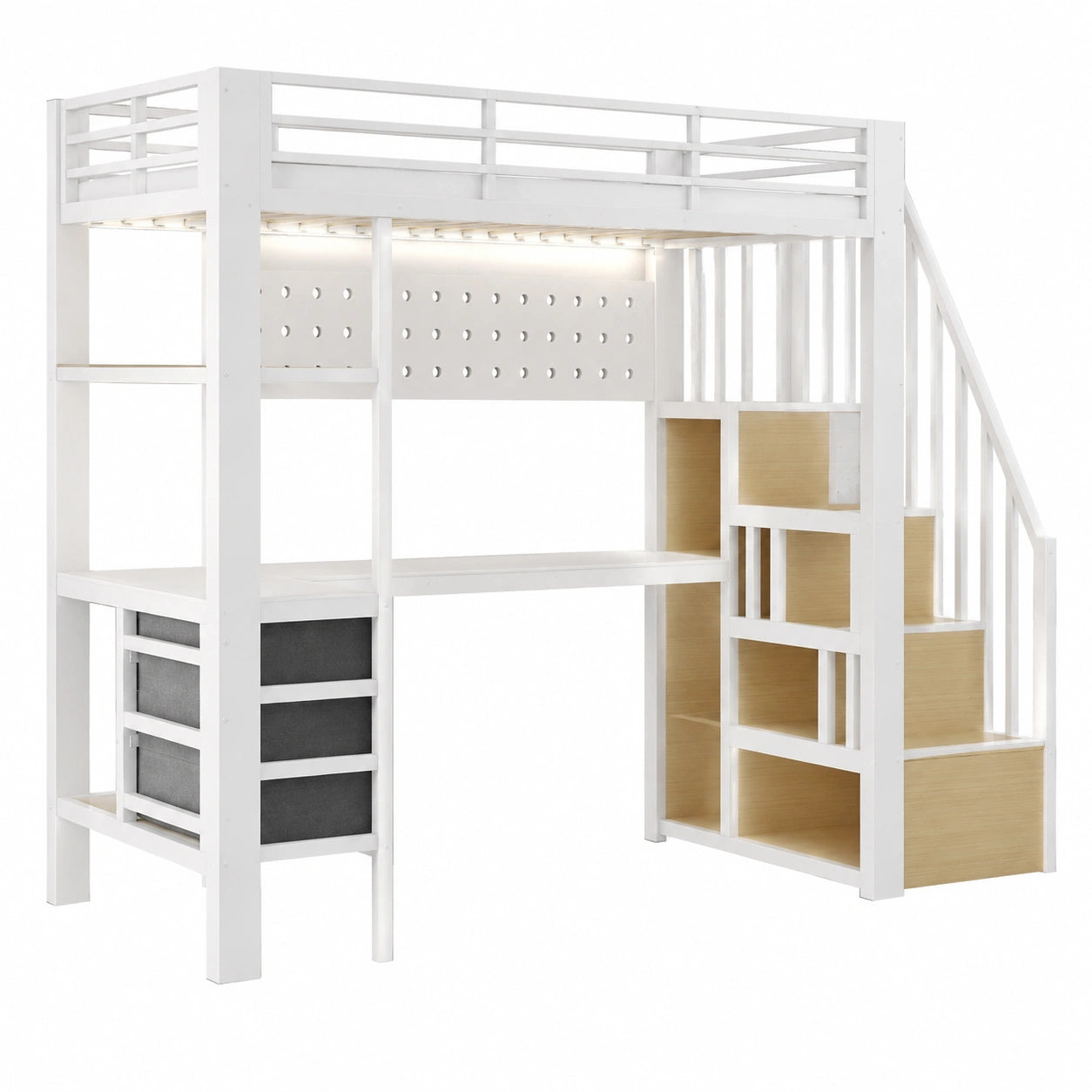 Lit mezzanine enfant avec LED et espace de rangement intégrés