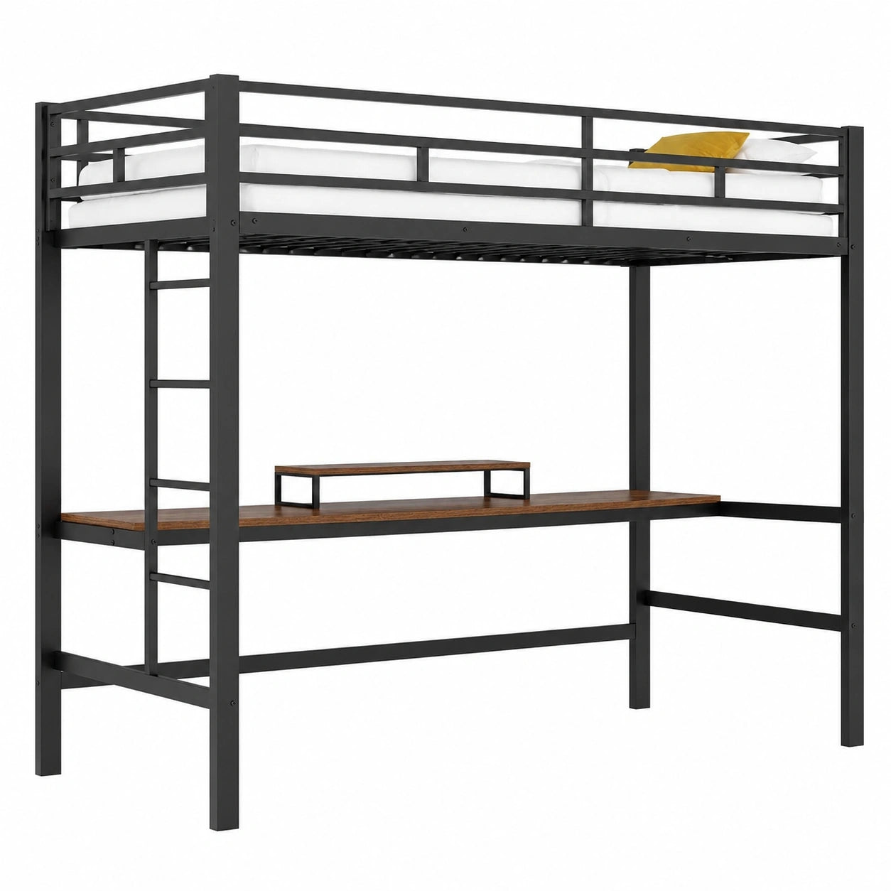 Lit Mezzanine Métal 90x200 cm avec Bureau et Éclairage LED