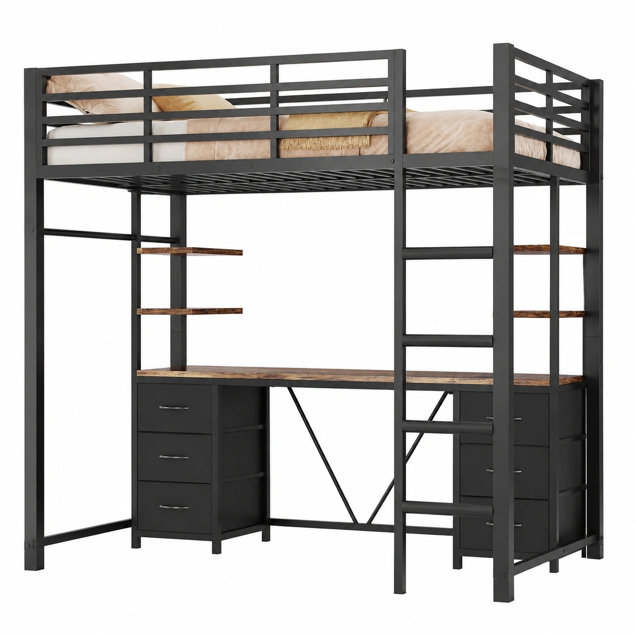 Lit mezzanine 90x200 avec bureau intégré et rangements pratiques