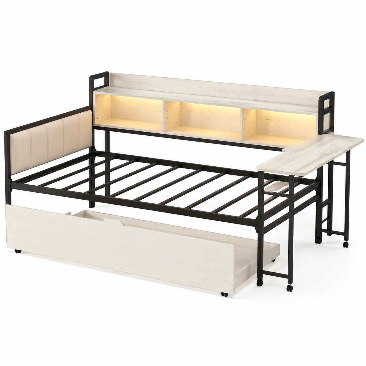 Lit Multifonction avec Éclairage LED et Rangement Intégré