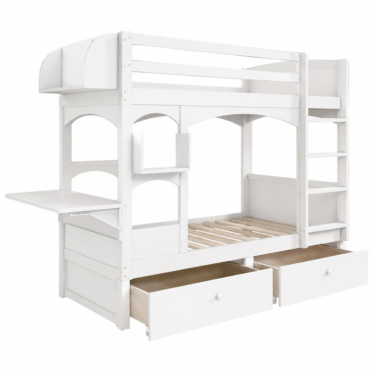 Lit mezzanine enfant multifonctionnel avec tiroirs et bureau, 90 x 200 cm, blanc