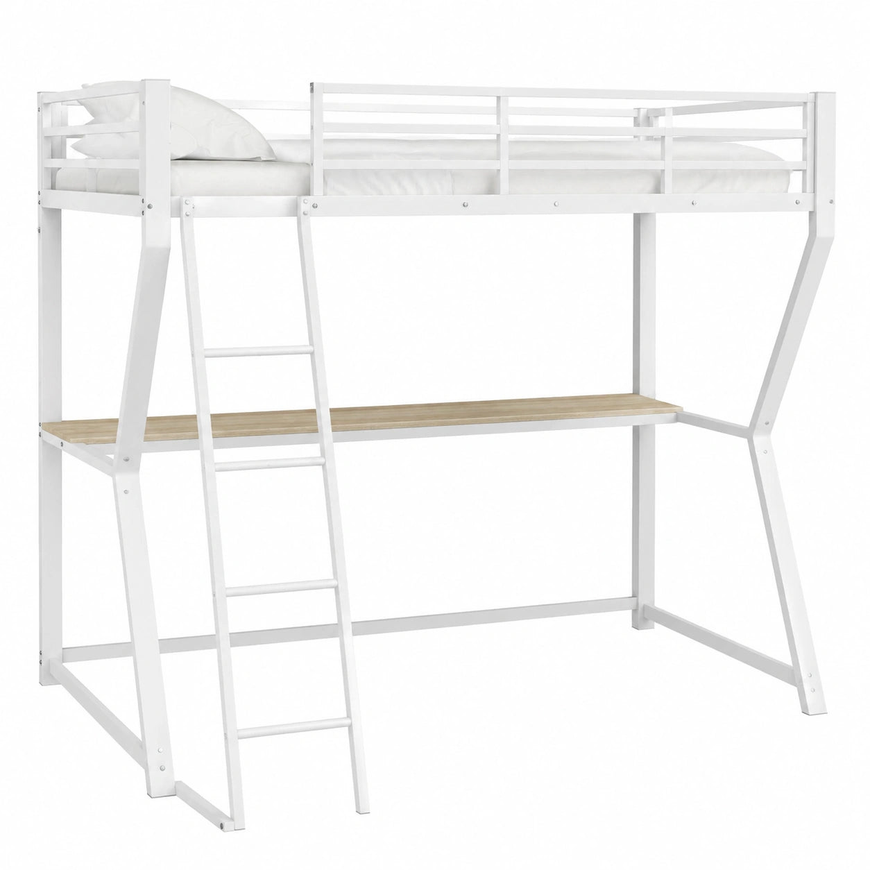 Lit mezzanine 1 place avec bureau intégré et lumière, 90x200cm, prise électrique et USB